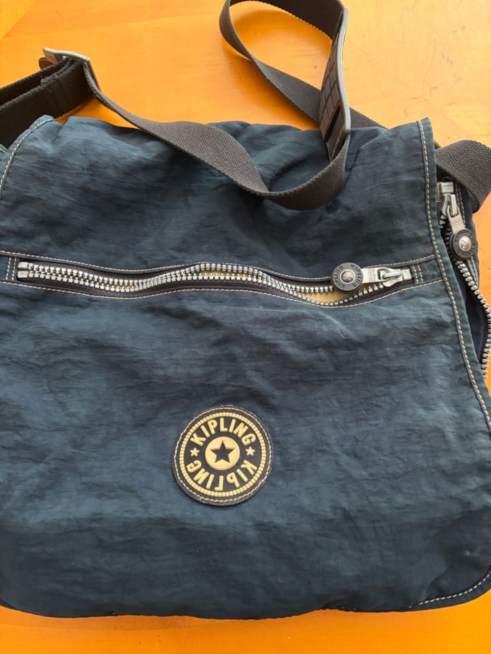 Kipling Dark Navy Messenger Bag with Silver Zipper